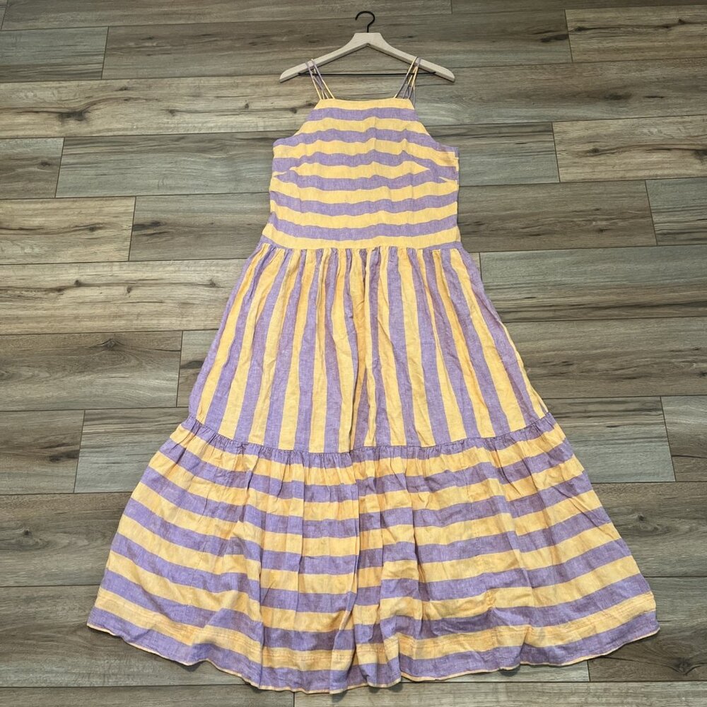 By Anthropologie Tie Back Maxi Dress Medium Tiered Purple Orange Striped Halter